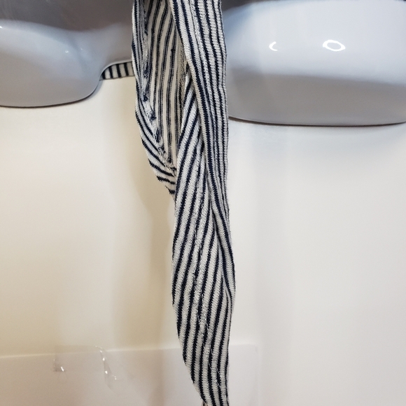 Rachel Roy Top Women S 100% Linen Blue White Striped Button Up Sleeveless - Picture 5 of 7